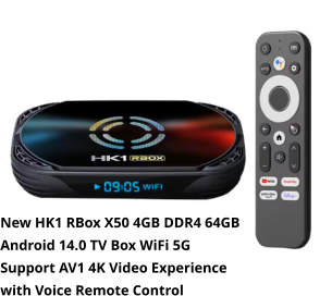 New HK1 RBox X50 4GB DDR4 64GB Android 14.0 TV Box WiFi 5G Support AV1 4K Video Experience with Voice Remote Control