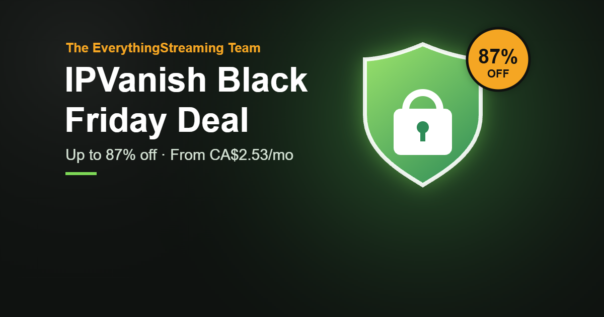 IPVanish Black Friday deal – green VPN shield with an 87% off badge, by The EverythingStreaming Team